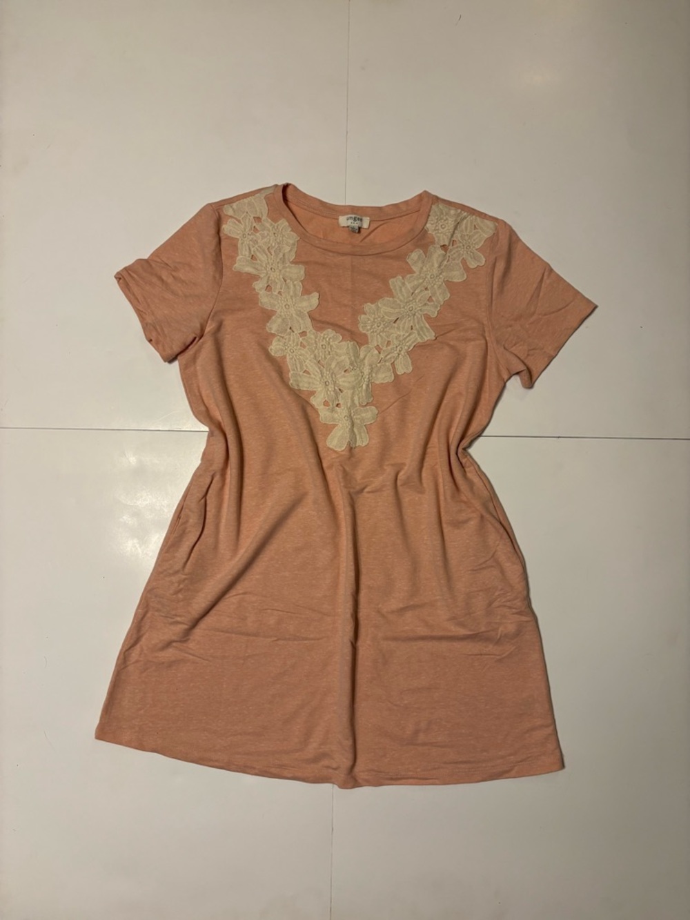 Umgee Peach Pink Lace-Trim Tunic Top